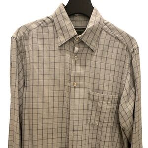 Ermenegildo Zegna Button Down Sport Shirt Size Medium Grey/Blue Checkered